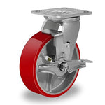 2 " Wide Polyurethane on Cast Iron Casters (Red)