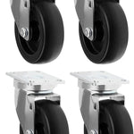 4" Swivel Caster Set - 1400 lbs Total Capacity - Polyolefin Black Rubber Top Plate - Pack of 4