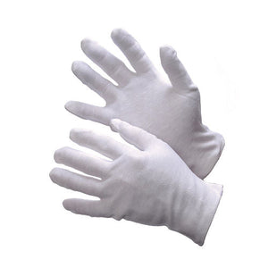 White Cotton Lisle Inspection Gloves, Medium Weight, Self-Hemmed, Size L & S