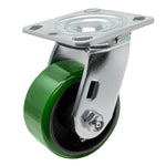 2" Wide Polyurethane on Cast Iron Casters Industrial Strength (Green)