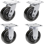 5" Heavy Duty Plate Caster Set (4 Pack) with Phenolic Wheels - 4000 lbs Total Capacity - 2 inches Extra Width, 2 Swivel & 2 Rigid Casters