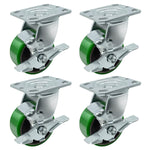 2" Wide Polyurethane on Cast Iron Casters Industrial Strength (Green)