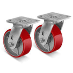 2 " Wide Polyurethane on Cast Iron Casters (Red)