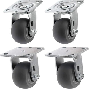 4" 4-Pack Plate Casters, 2 Swivel & 2 Rigid, 1400 lbs Total Capacity, Crowned Thermoplastic Heavy Duty Rubber Gray Caster Wheels, Top Plate Casters