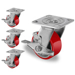 2 " Wide Polyurethane on Cast Iron Casters (Red)