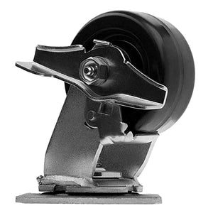 4" Heavy Duty Plate Casters with Phenolic Wheels - 4 Pack (4 Swivel with 2 Brakes) - 3600 lbs Total Capacity - Extra Width Top Plate Caster - Industrial Grade