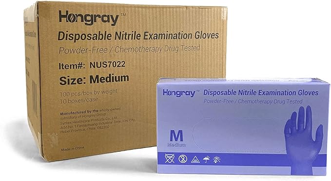 Hongray Disposable Nitrile Examination Gloves, Powder-Free (Pallet of 105 Cases)