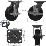 6"x 2" Heavy Duty Polyolefin Casters (Unplated)