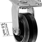 Heavy Duty 5" Plate Casters with 2" Extra Width - 2 Pack, Swivel Rubber Molded Steel Wheel with 1100 lbs Total Capacity