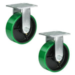 2" Wide Polyurethane on Cast Iron Casters Industrial Strength (Green)