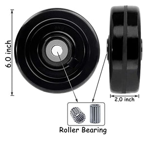 Heavy Duty Plate Casters with 6" Phenolic Wheels, 4 Pack with Extra 2-inch Width, Total Capacity of 4000 lbs (Swivel)