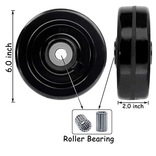 Heavy Duty 6" Plate Casters with Phenolic Wheels - 4 Pack, 4000 lbs Total Capacity, 2 inch Extra Width, Rigid Top Plate