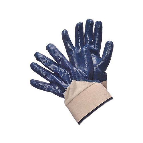 Blue Nitrile Coated, Heavy Weight, Open Back, Canvas Cuff, Size: Large