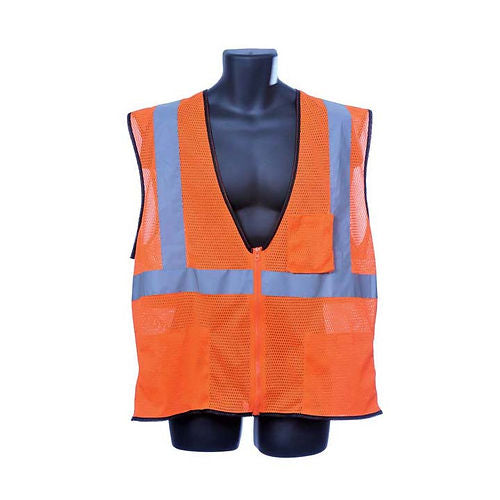 Class II Vest Orange, 2" Silver, Zipper Front, F/Mesh, B/Mesh S-4XL