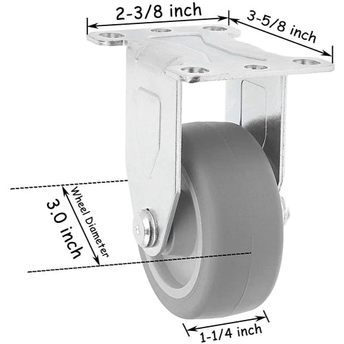 3" 2-Pack Thermoplastic Rubber Gray Rigid Plate Casters - 500 lbs Total Capacity (Top Plate Caster, Pack of 2)3" 2-Pack Thermoplastic Rubber Gray Rigid Plate Casters - 500 lbs Total Capacity (Top Plate Caster, Pack of 2)