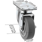 2 Pack 3.5" Thermoplastic Rubber Gray Swivel Plate Casters - 600 lbs Total Capacity, Heavy Duty Top Plate Casters (Pack of 2)