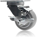 2-Pack 3" Light Heavy Duty Rubber Swivel Casters with Brake, Thermoplastic Gray Top Plate Casters, 500 lbs Total Capacity