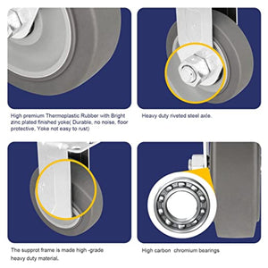 4" 4 Pack Plate Caster, Rubber Gray Swivel Rigid Caster, Top Plate Caster, 1440 lbs Total Capacity (4 inches Pack of 4, Rigid Wheel)