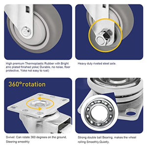 3.5" 4-Pack Heavy Duty Thermoplastic Rubber Swivel Plate Casters - 1200 lbs Total Capacity