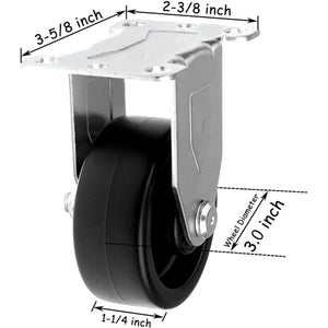 2 Pack 3-inch Top Plate Caster with Polyolefin Black Rubber, 660 lbs Capacity (Rigid)