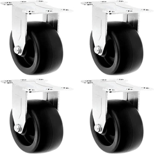 Heavy-Duty 4" Polyolefin Black Rubber Top Plate Casters - 1400 lbs Total Capacity (Pack of 4, Rigid)