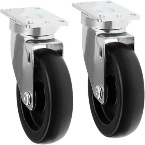 4" Swivel Caster with 700 lbs Total Capacity - Pack of 2, Polyolefin Black Rubber Top Plain Plate for Smooth Movement