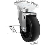 4" Swivel Caster Set - 1400 lbs Total Capacity - Polyolefin Black Rubber Top Plate - Pack of 4