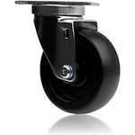 4" Swivel Caster Set - 1400 lbs Total Capacity - Polyolefin Black Rubber Top Plate - Pack of 4