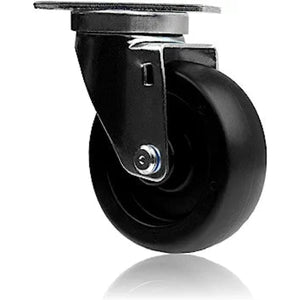 4" Swivel Caster Set - 1400 lbs Total Capacity - Polyolefin Black Rubber Top Plate - Pack of 4