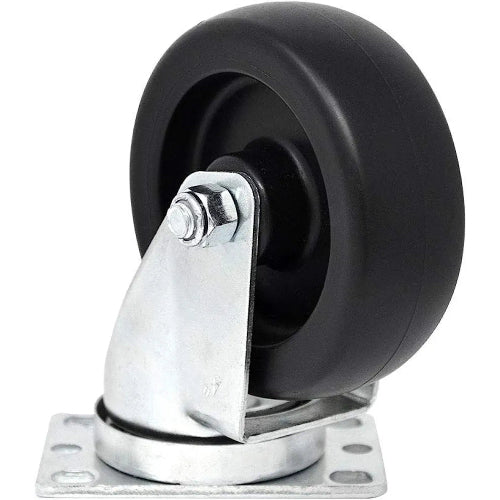 4" Swivel Caster Set - 1400 lbs Total Capacity - Polyolefin Black Rubber Top Plate - Pack of 4