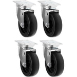 4" Swivel Caster Set - 1400 lbs Total Capacity - Polyolefin Black Rubber Top Plate - Pack of 4