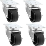 Industrial 3 Inch Swivel Caster Set - 1320lbs Capacity - Polyolefin Black Rubber Top - Pack of 4