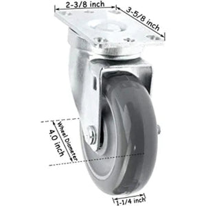 Heavy-Duty 4" Swivel Caster Set with 1320 lbs Total Capacity - Pack of 4 - Gray Polyurethane Wheels with Annular Top Plate