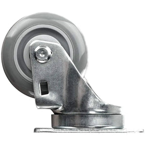 Set of 4 Swivel Casters with 3" Gray Polyurethane Wheels - Total Capacity of 1200 lbs - Top Plate Mounting