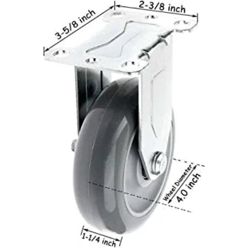 4-inch Gray Polyurethane Wheel Top Plate Caster - 1320 lbs Total Capacity (Pack of 4 Rigid)