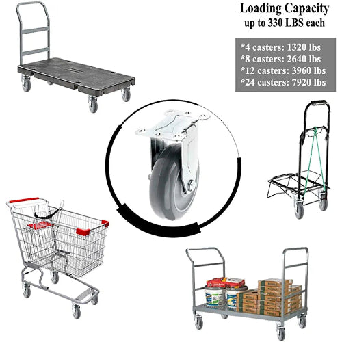 4-inch Gray Polyurethane Wheel Top Plate Caster - 1320 lbs Total Capacity (Pack of 4 Rigid)
