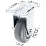 600 lbs Capacity Top Plate Caster, 2 Pack 3" Gray Polyurethane Wheels - Rigid
