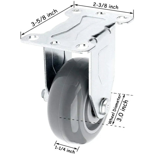 3-inch 4-Pack Rigid Caster Set with Gray Polyurethane Wheels and 1200 lbs Total Capacity