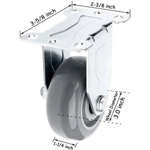 3-inch 4-Pack Rigid Caster Set with Gray Polyurethane Wheels and 1200 lbs Total Capacity