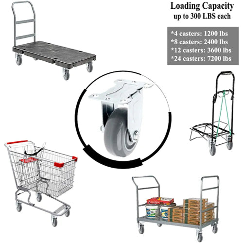 3-inch 4-Pack Rigid Caster Set with Gray Polyurethane Wheels and 1200 lbs Total Capacity