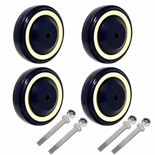 4-Pack 4-Inch Shopping Cart Wheels with 1200 lbs Total Capacity - Polyurethane, Double Ball Bearings, Stepped & Full Tread Face (Dark Blue Beige)