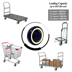 4-Pack 4-Inch Shopping Cart Wheels with 1200 lbs Total Capacity - Polyurethane, Double Ball Bearings, Stepped & Full Tread Face (Dark Blue Beige)