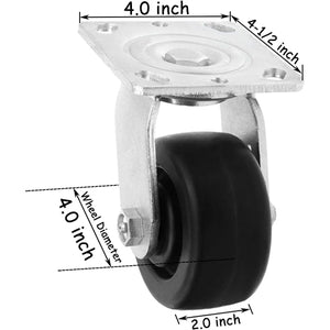  4" 4 Pack Plate Caster, Medium Heavy Duty w/Polyolefin Wheel, Top Plate Caster Extra Width 2 inches, 2600 lbs Total Capacity (4 inches Pack of 4, 2 Swivel w/Out Brakes & 2 Rigid)