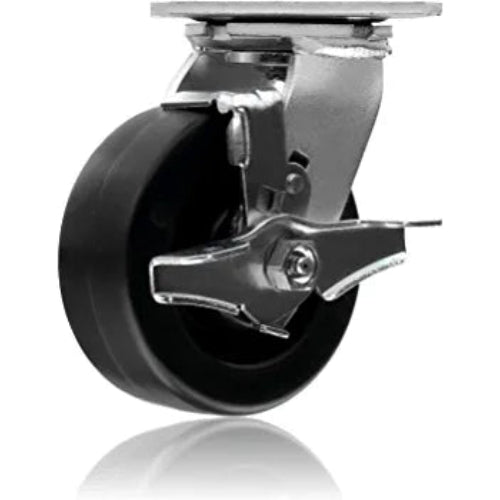 Heavy Duty 5" Plate Casters - 4 Pack Swivel with Brake & Polyolefin Wheel - 2800 lbs Capacity - Top Plate Extra Width 2 inches