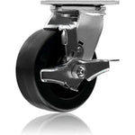 Heavy Duty 5" Plate Casters - 4 Pack Swivel with Brake & Polyolefin Wheel - 2800 lbs Capacity - Top Plate Extra Width 2 inches