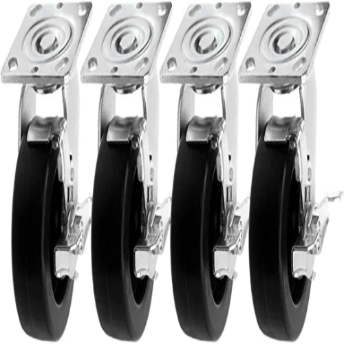 Heavy Duty 5" Plate Casters - 4 Pack Swivel with Brake & Polyolefin Wheel - 2800 lbs Capacity - Top Plate Extra Width 2 inches