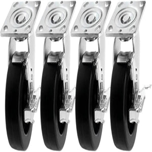 Heavy Duty 5" Plate Casters - 4 Pack Swivel with Brake & Polyolefin Wheel - 2800 lbs Capacity - Top Plate Extra Width 2 inches