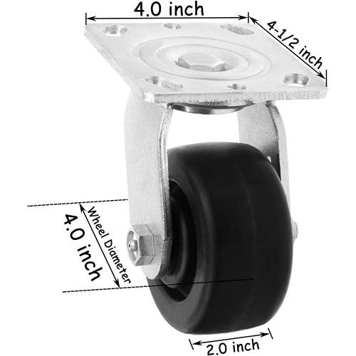 2-Pack 4" Medium Heavy Duty Swivel Plate Caster with Polyolefin Wheel and 1300 lbs Total Capacity, Extra Width 2 inches