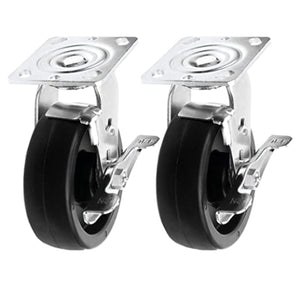 Heavy Duty Plate Caster Set - 6 inch 2-Pack Swivel Casters with Brakes and 2 inch Extra Width, Polyolefin Wheels for a Total Capacity of 1600 lbs.