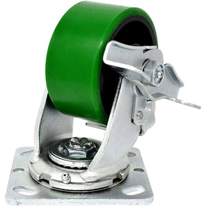 6" Heavy Duty Swivel Plate Caster w/Brake - 4 Pack, 5000 lbs Total Capacity, Polyurethane on Steel Wheel